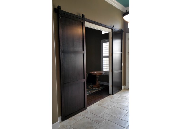 Dark brown home office sliding barn door